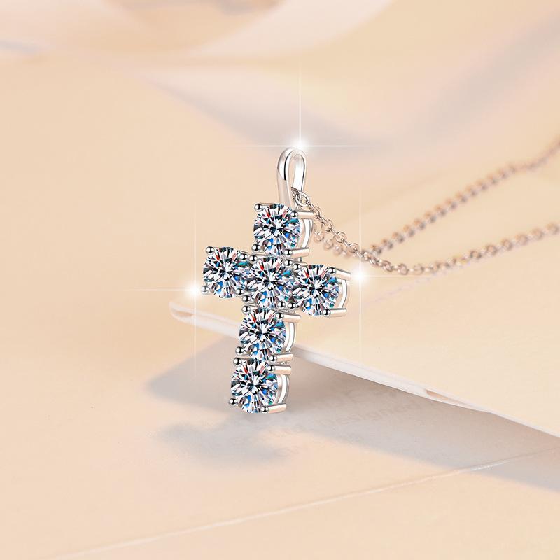 S925 Sterling Silver Synthetic Moissanite Big Cross Pendant birthday gift silver jewelry minimalist necklace pendant necklace-321(35%)