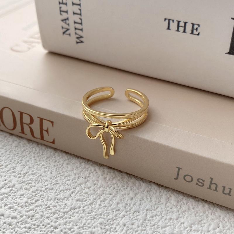 S925 Sterling Silver Simple Bowknot Ring for Women Open Ring -510(45%)