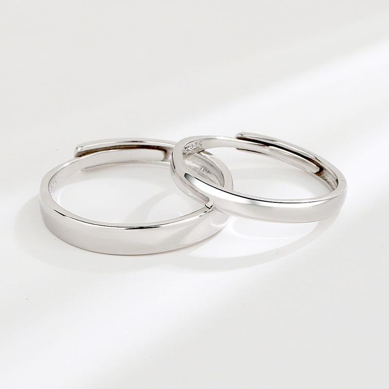 S925 Sterling Silver Simple Smooth Couple Ring Adjustable - 626 weddingring(45%)