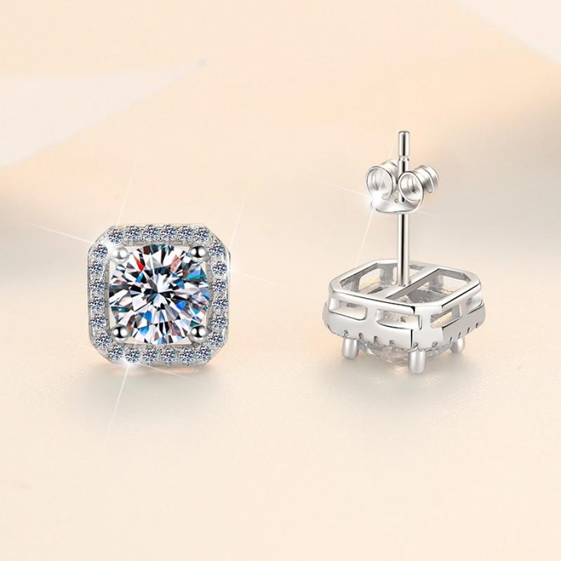 NO7-1. S925 Sterling Silver High Grade Synthetic Moissanite Square Stud Earrings /Square Wrap Style/ /Certified Synthetic Moissanite/High Grade Of D Color E Cut VVS1 Clarity/Superflash Synthetic Moissanite