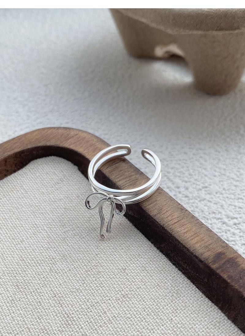 S925 Sterling Silver Simple Bowknot Ring for Women Open Ring -510(45%)