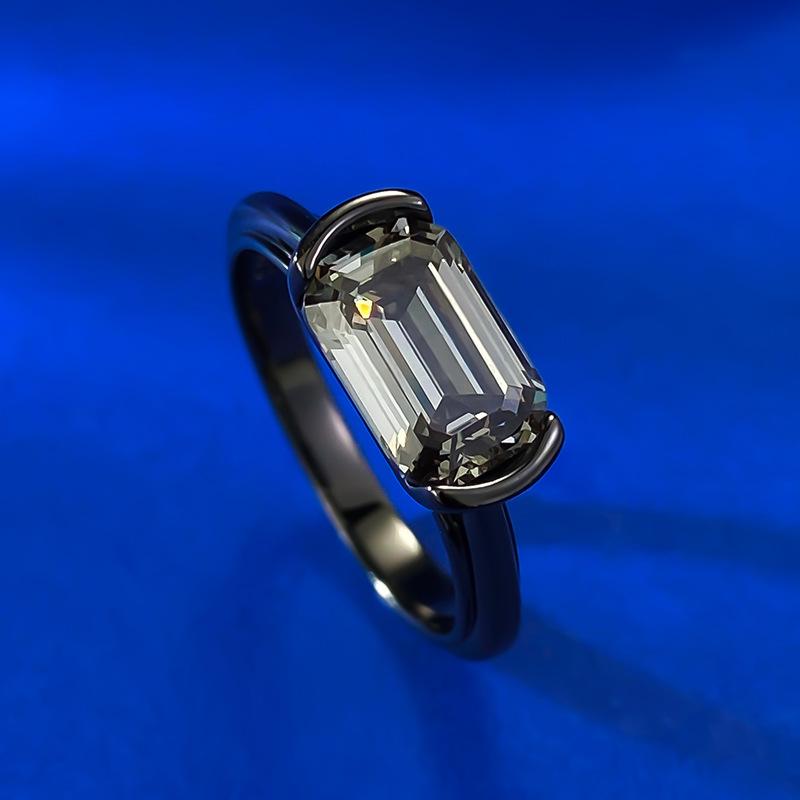 S925 Sterling Silver Black Golden Grandma Cut Transvers Rectangular Ring 6*9mm 6A Cubic Zirconia Ring fashion jewelry accessory woman girl promise ring Springtok-208(35%)