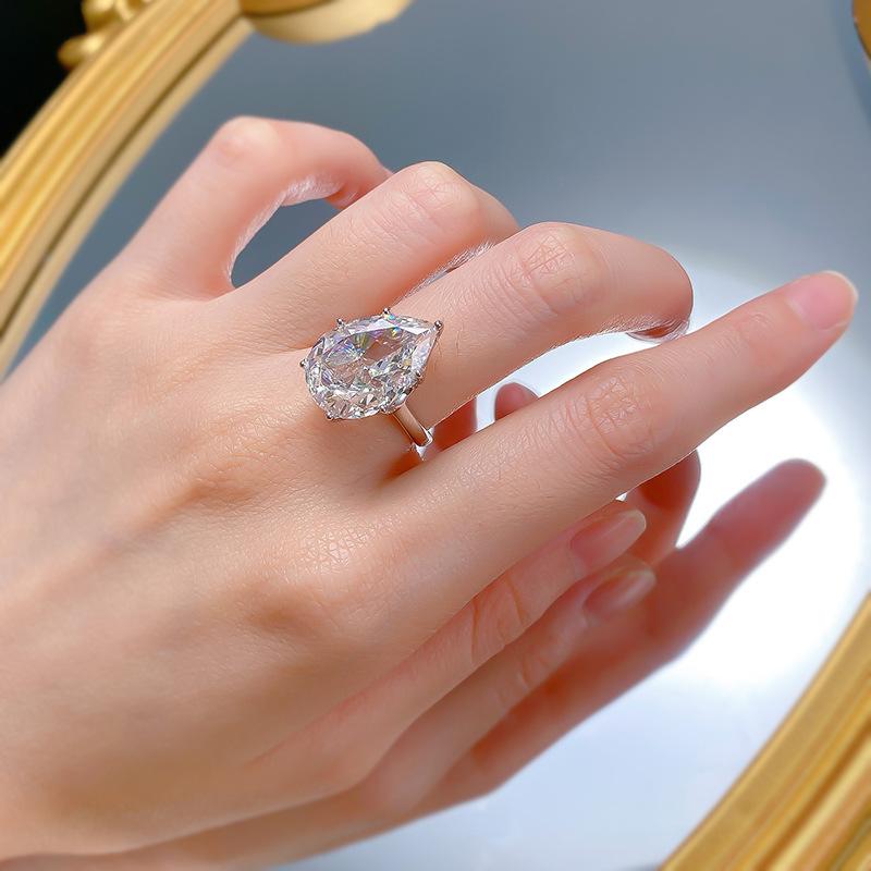 S925 sterling silver Pear Ice Flower Cut Pear Ring 12*18mm 8A Cubic Zirconia Ring fashion jewelry accessory woman girl promise ring-399(35%)