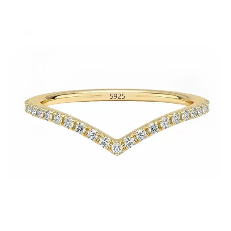 S925 Sterling Silver V-Shaped Ring Synthetic Moissanite Ring fashion jewelry accessory woman girl promise ring-167(35%)