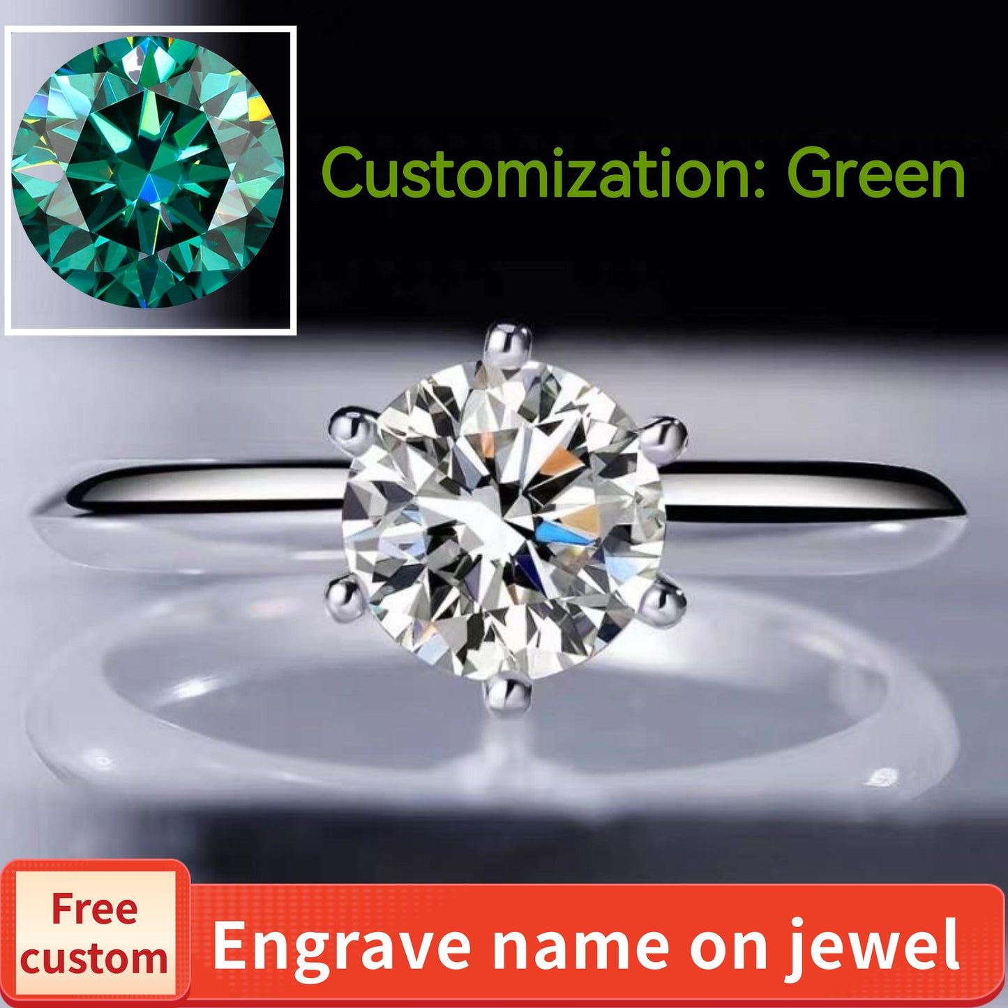 Green-S925 Sterling Silver D Color Synthetic Moissanite Six-claws Ring 1/2/3/5 Carat Elegant Luxury Daily Life Woman Birthday Gift Engagement-235(35%)