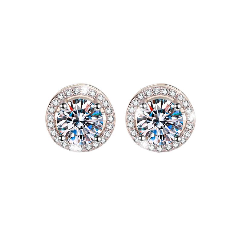 NO8-1. S925 Sterling Silver High Grade Synthetic Moissanite Stud Earrings /Round Wrap Style/ /Certified Synthetic Moissanite/High Grade Of D Color E Cut VVS1 Clarity/Superflash Synthetic Moissanite