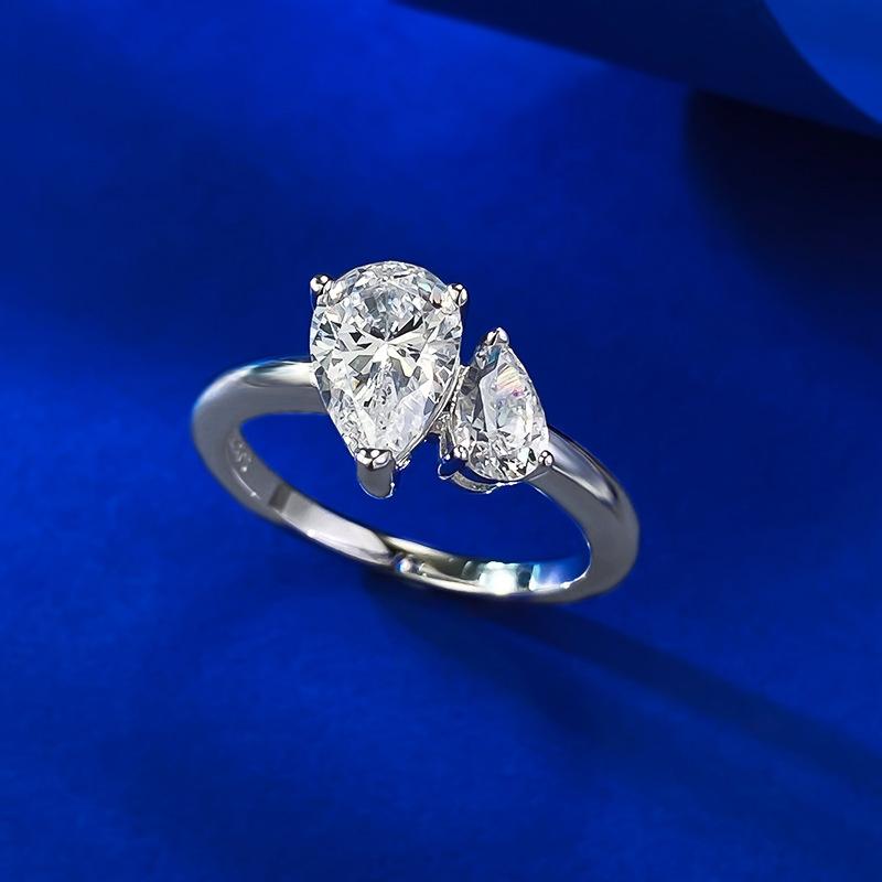S925 Sterling Silver Ice Flower Cut Double Pear-Shaped Ring 6 * 9mm 8A Cubic Zirconia Ring fashion jewelry accessory woman girl promise ring-387(35%)