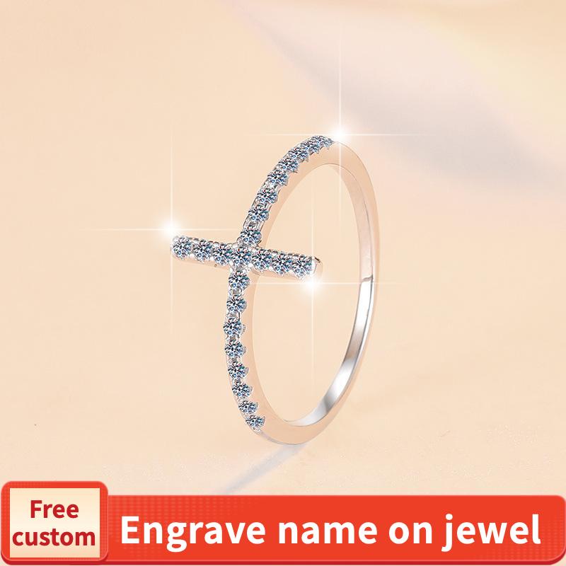 925 Sterling Silver Cross Band Ring Synthetic Moissanite Ring fashion jewelry accessory woman girl promise ring-165(35%)