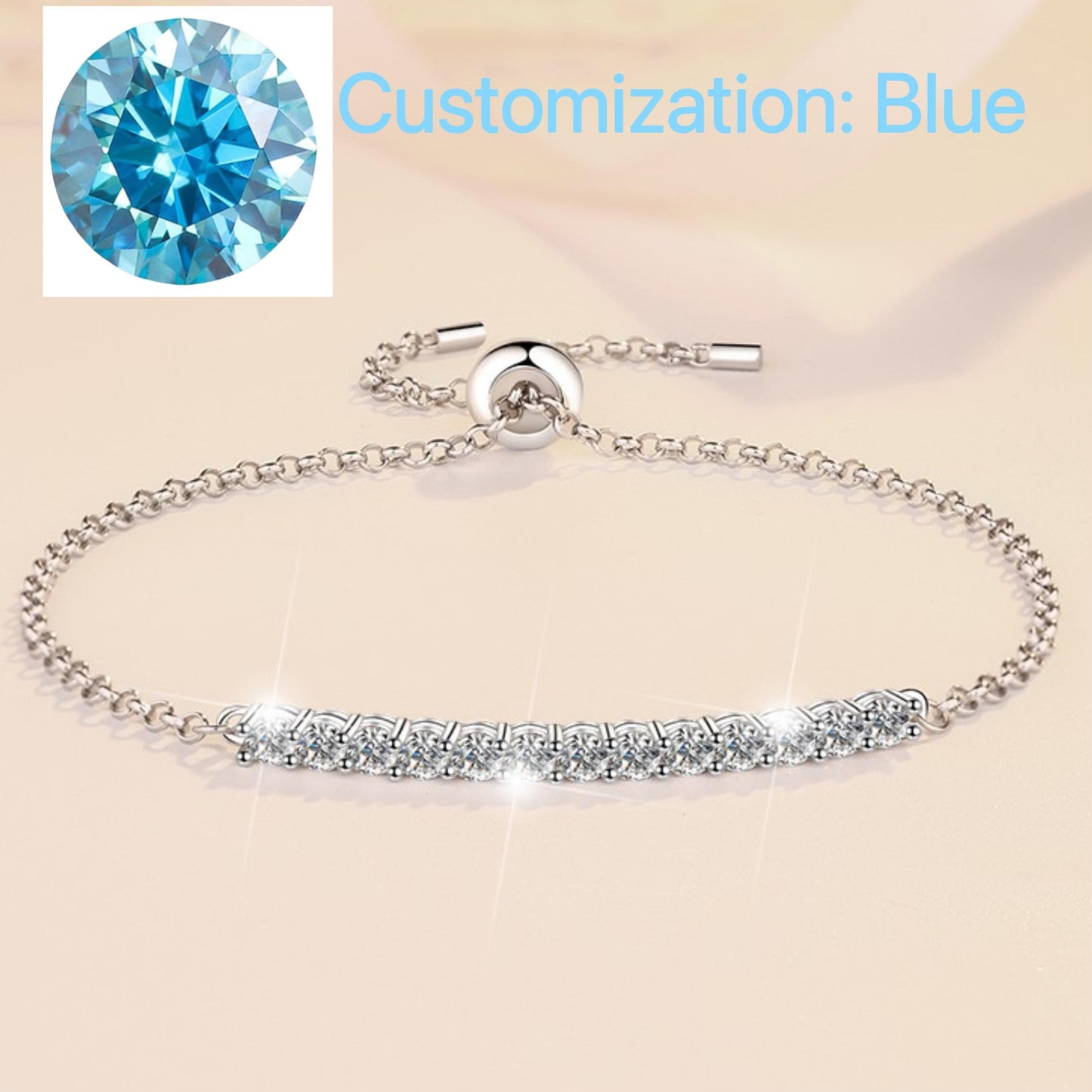 56. S925 Sterling Silver Single Row Push-Pull Bracelet Synthetic Moissanite Bracelet