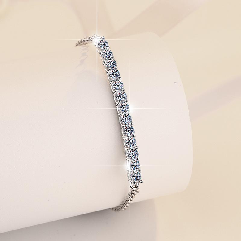 56. S925 Sterling Silver Single Row Push-Pull Bracelet Synthetic Moissanite Bracelet