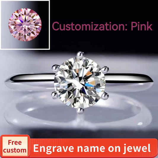 S925 Sterling Silver Pink Synthetic Moissanite Six-claws Ring 1/2/3/5 Carats-235(35%)