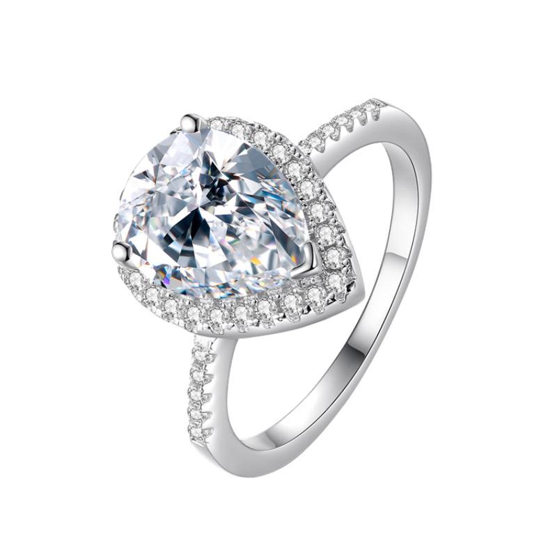 S925 Sterling Silver Water Drop Heart-shaped  Synthetic Moissanite Ring-279(35%)