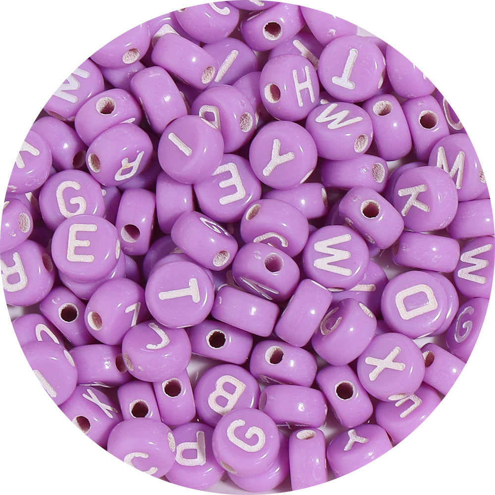 100 Pcs/Pack Acrylic Colorful Beads Mixed Color Flat round English Letters Loose Beads Diy Bracelet Beaded Material