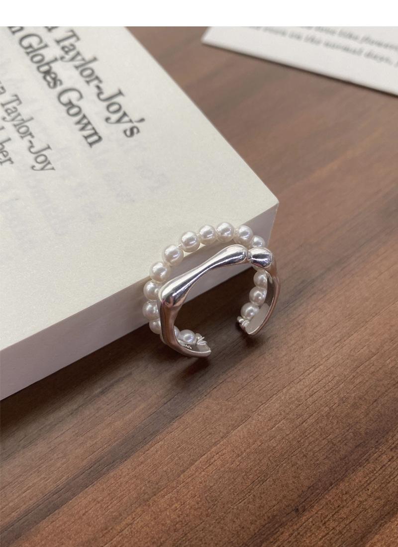 S925 Sterling Silver Double-Layer Pearl Ring for Women Switchable Index Finger Ring-512(45%)