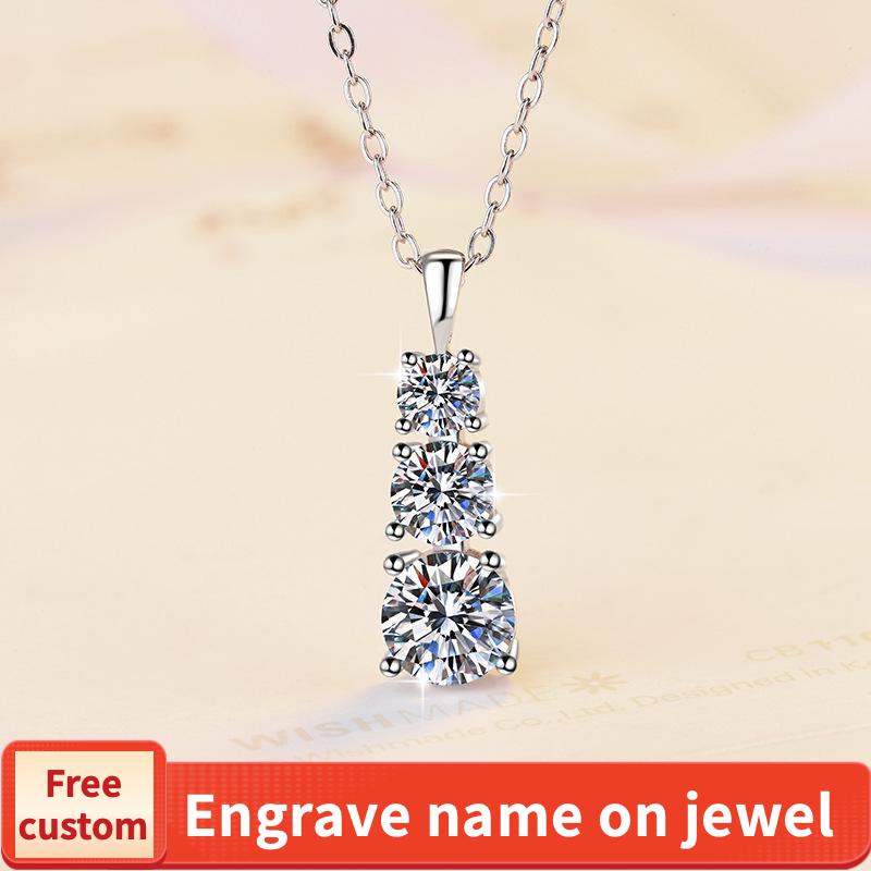 S925 Sterling Silver Triple Necklace Synthetic Moissanite Necklace birthday gift silver jewelry minimalist necklace pendant necklace-327(35%)