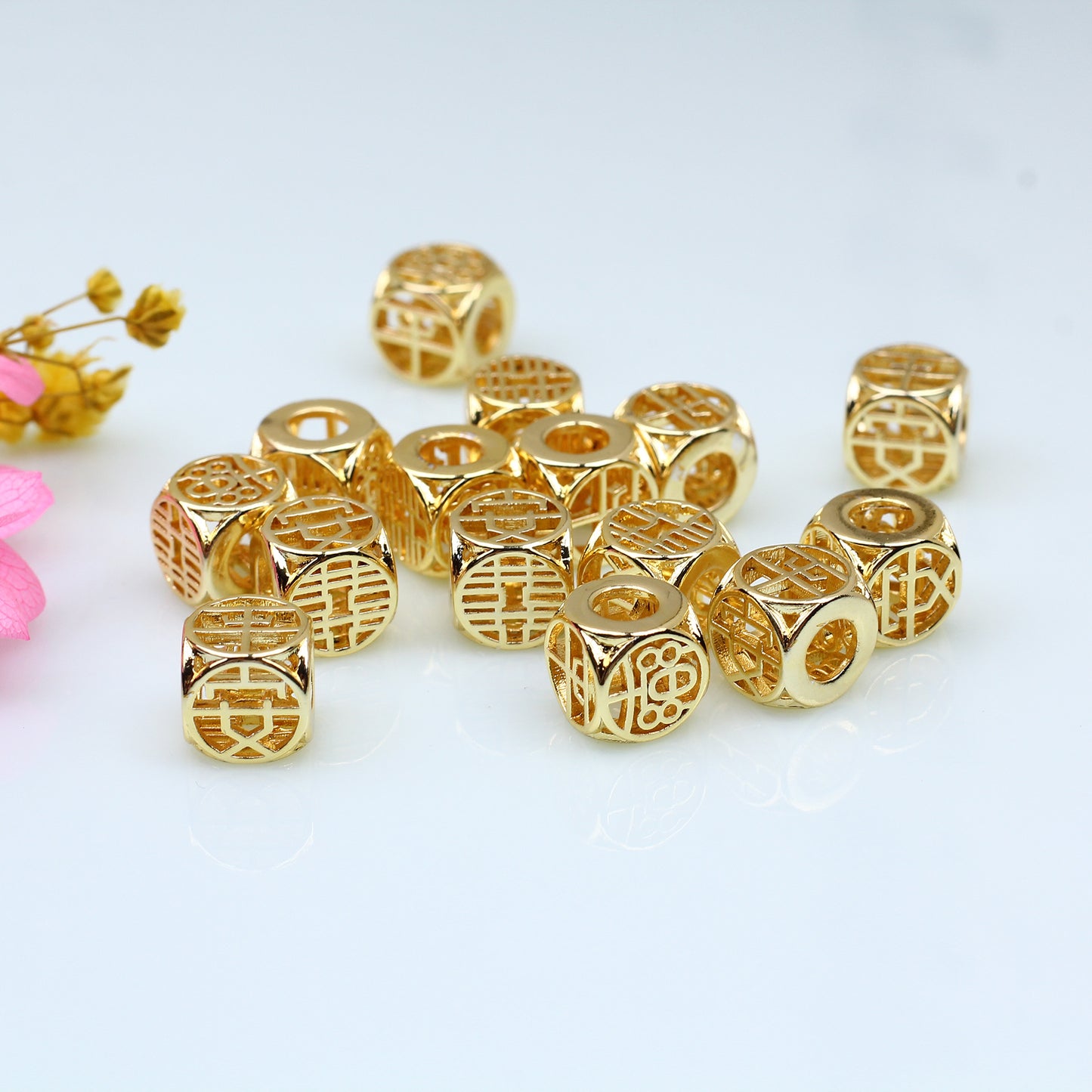 Ancient Golden Copper Beads With Large Hole For Jewelry DIY，Covered by 14/18K Real Gold Or Silver