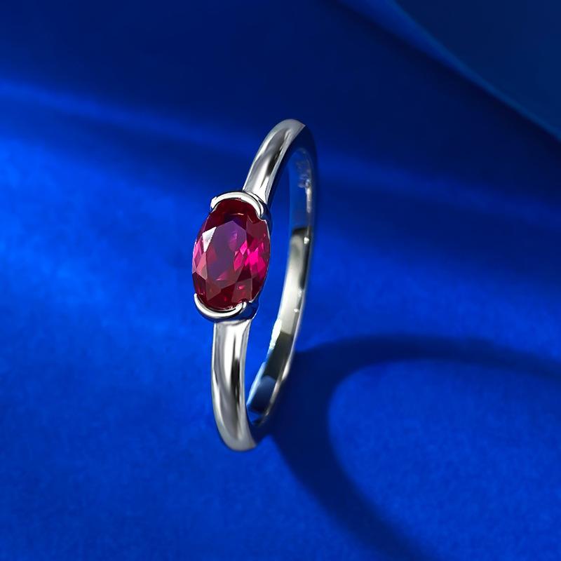 S925 Sterling Silver Red/Blue/White Oval Cut Oval Ring 4*6mm 6A Cubic Zirconia Ring-265(35%)