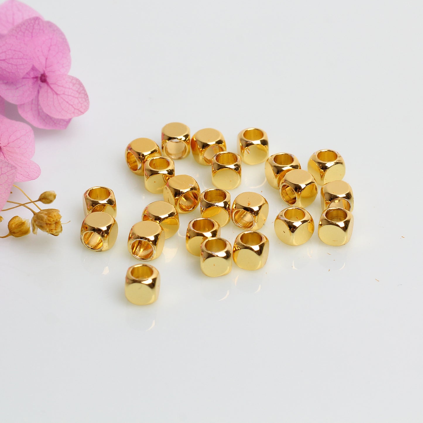 Square Copper Beads For Jewelry DIY，Covered by 14/18K Real Gold