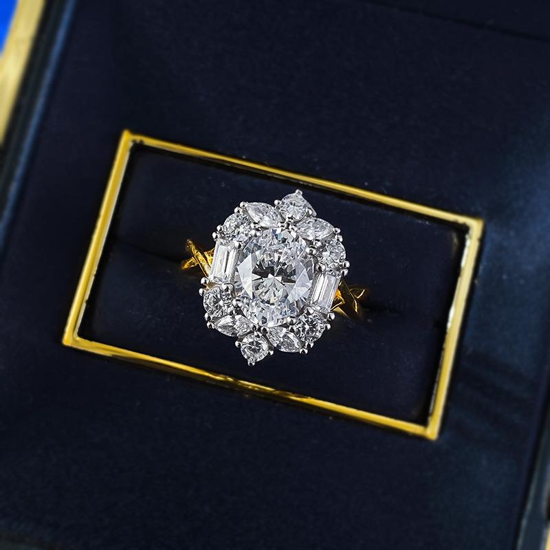 S925 Sterling Silver Pigeon Egg Oval Golden Plated 7*9mm 6A Cubic Zirconia Ring-111(45%)