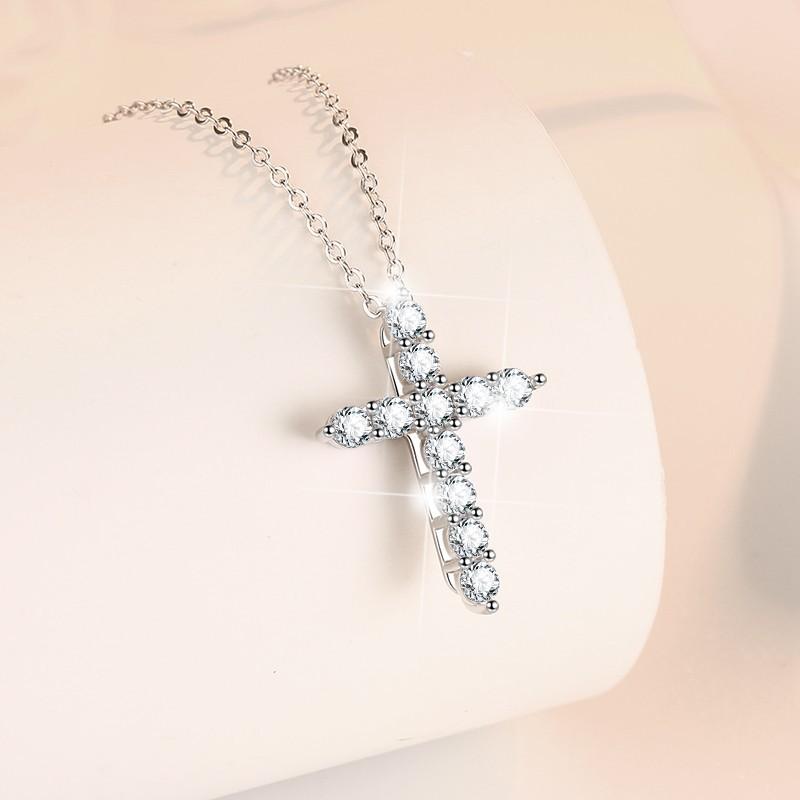 S925 Sterling Silver Synthetic Moissanite Small Cross Pendant birthday gift silver jewelry minimalist necklace pendant necklace-317(35%)