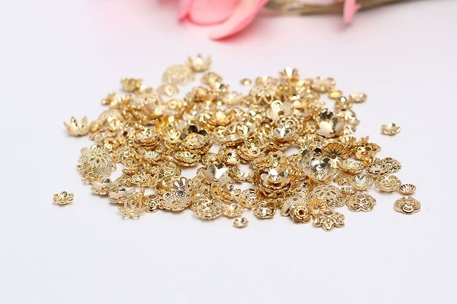 Hollow Alloy Petal Bead Holder For Jewelry DIY-Electroplating 18K gold/100 pcs