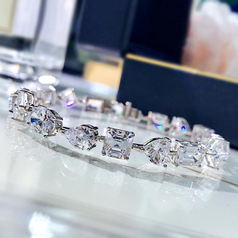 S925 Sterling Silver Full Irregular Square/Heart/Rectangular/Oval 8A Cubic Zirconia Bracelet-303(15%)