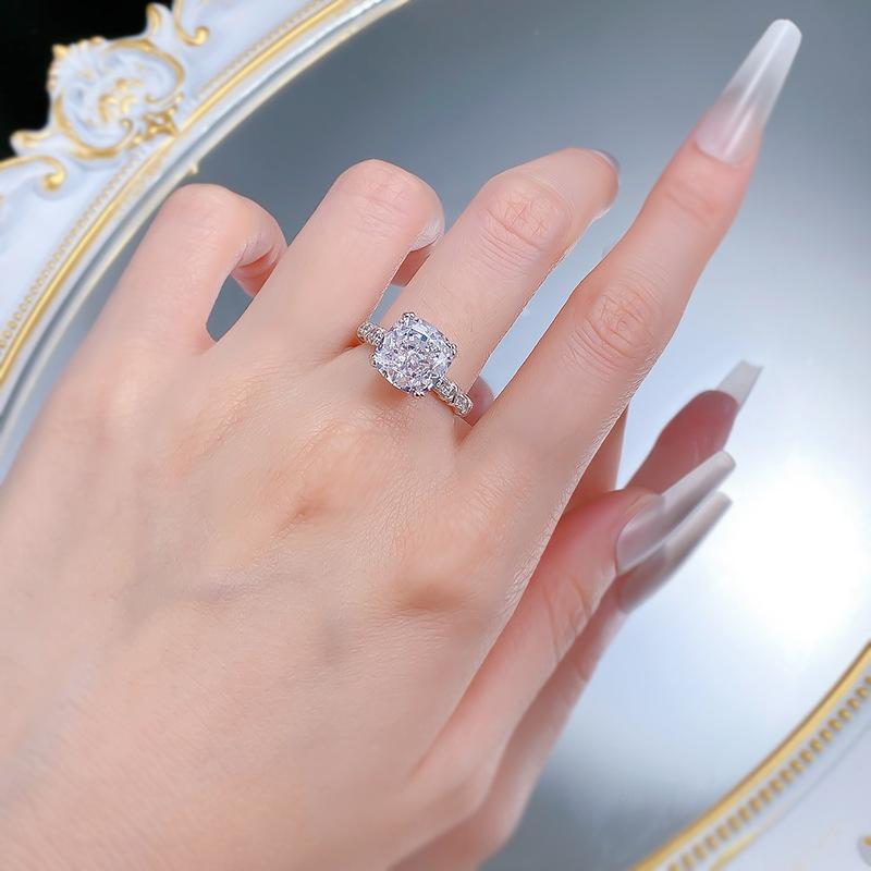 S925 Sterling Silver Ice Flower Cut Square 10*10mm 8A Cubic Zirconia Ring-418(25%)