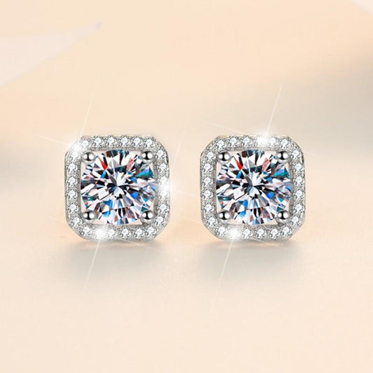 NO7-1. S925 Sterling Silver High Grade Synthetic Moissanite Square Stud Earrings /Square Wrap Style/ /Certified Synthetic Moissanite/High Grade Of D Color E Cut VVS1 Clarity/Superflash Synthetic Moissanite