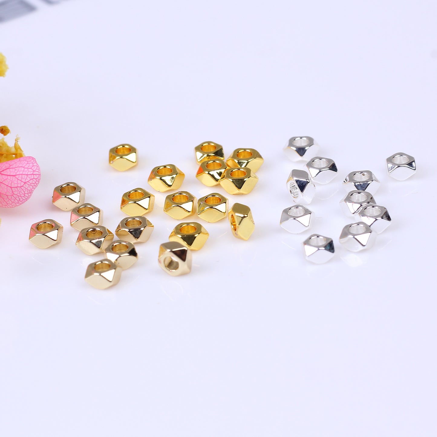 Flat Diamond Shaped Copper Bead For Jewelry DIY，Covered by 14/18K Real Gold Or Silver