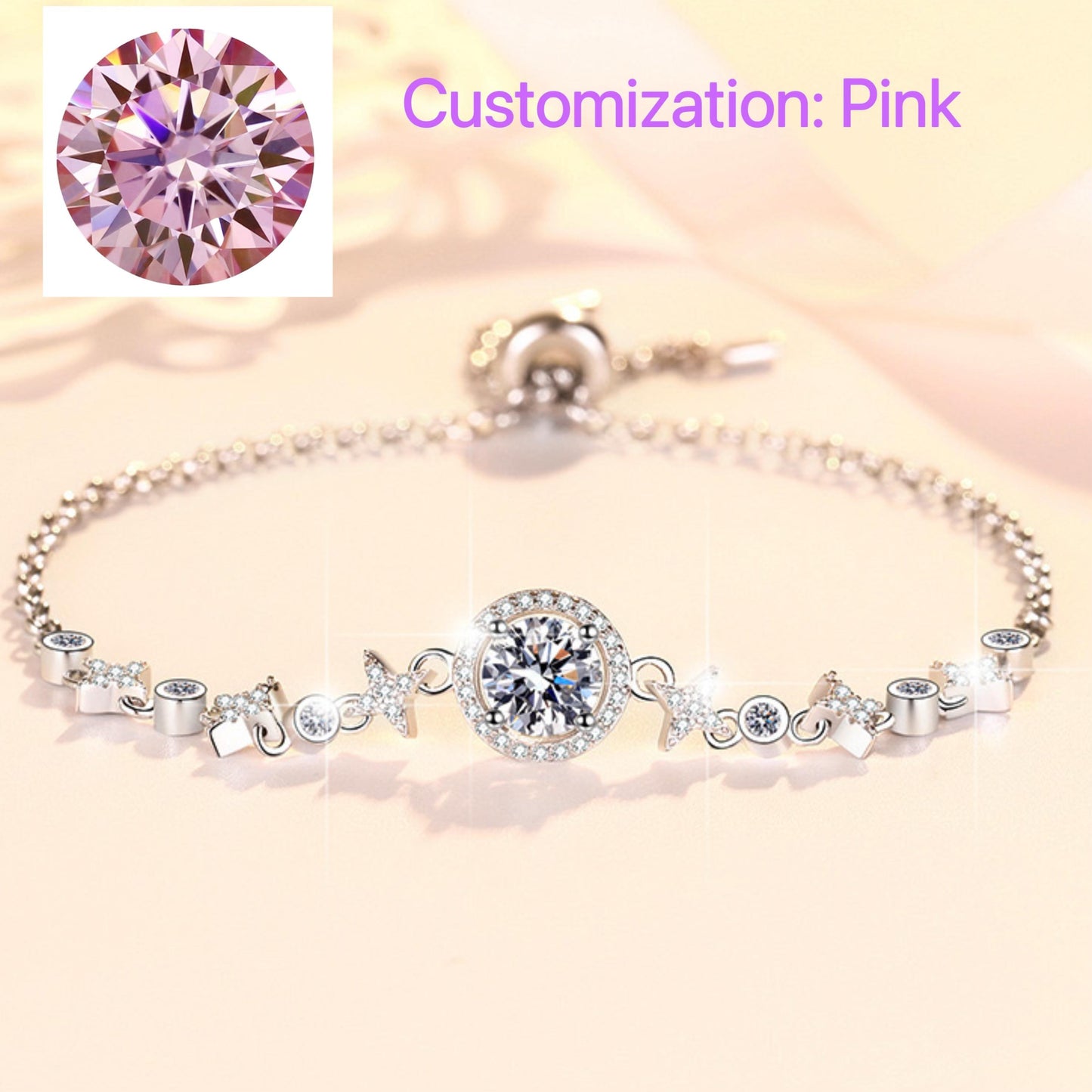 S925 Sterling Silver Round Bag Push-Pull Beads Bracelet Synthetic Moissanite Bracelet(35%)