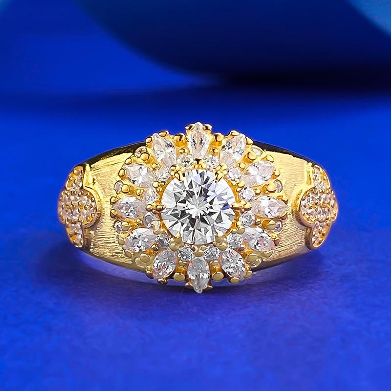 S925 Sterling Silver Golden Plated Brushed Ring 6A Cubic Zirconia Ring fashion jewelry accessory woman girl promise ring Springtok-350(35%)