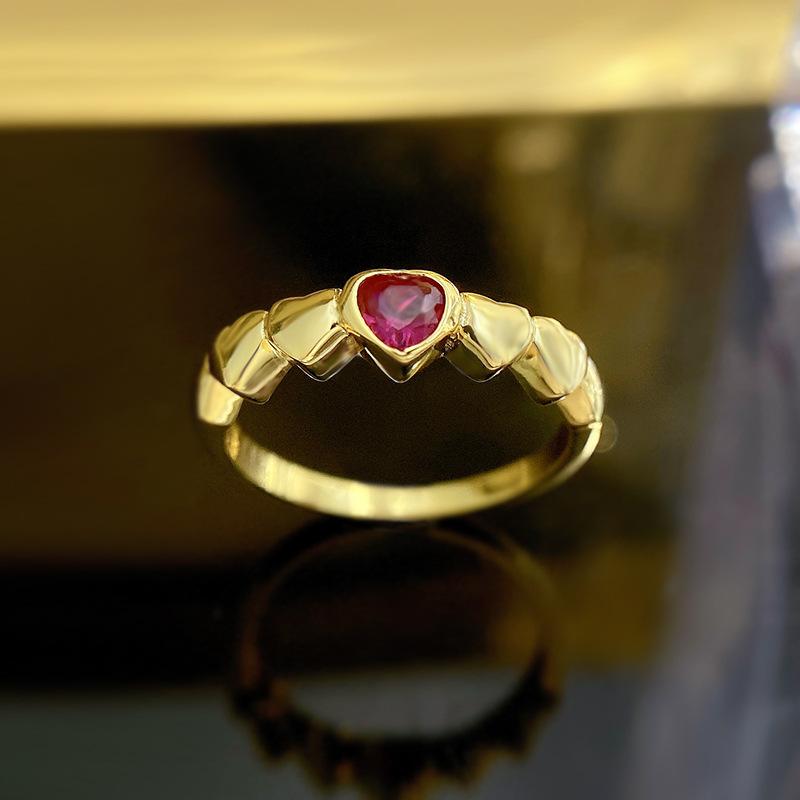 S925 Sterling Silver Red Heart Shape Golden Plated 4*4mm 6A Cubic Zirconia Ring jewelry accessory-124(45%)