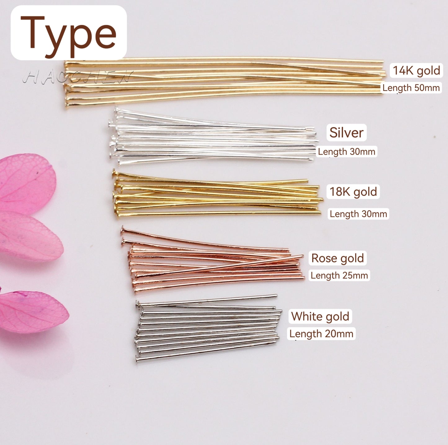 Copper 9-shaped needle/T-shaped needle/Ball-pointed needle, 10 pcs, For Jewelry DIY, Covered By 14/18K Real Gold Or Silver