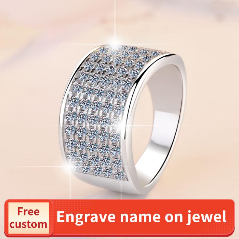 S925 Sterling Silver Starry Sky Wide Ring Synthetic Moissanite Ring fashion jewelry accessory woman girl promise ring-199(35%)