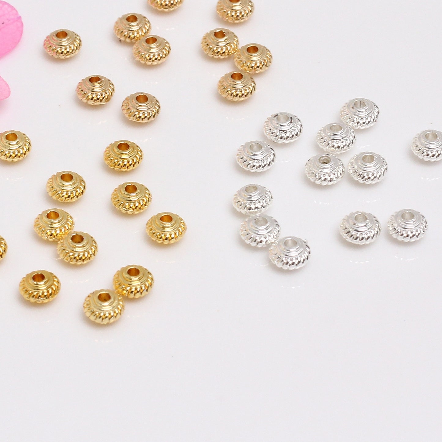 Round Thread Alloys Beads For Jewelry DIY，Covered By 14/18K Real Gold Or Silver