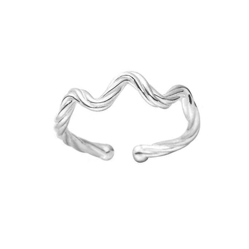 S925 Sterling Silver Simple Irregular Wave Braided Open Ring for Women - 513(45%)