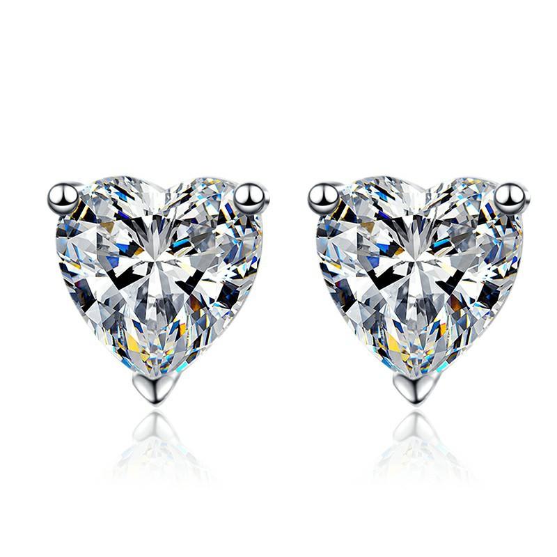 S925 Sterling Silver Heart-Shaped Earrings Synthetic Moissanite Earrings Daily Life Earrings(35%)-648