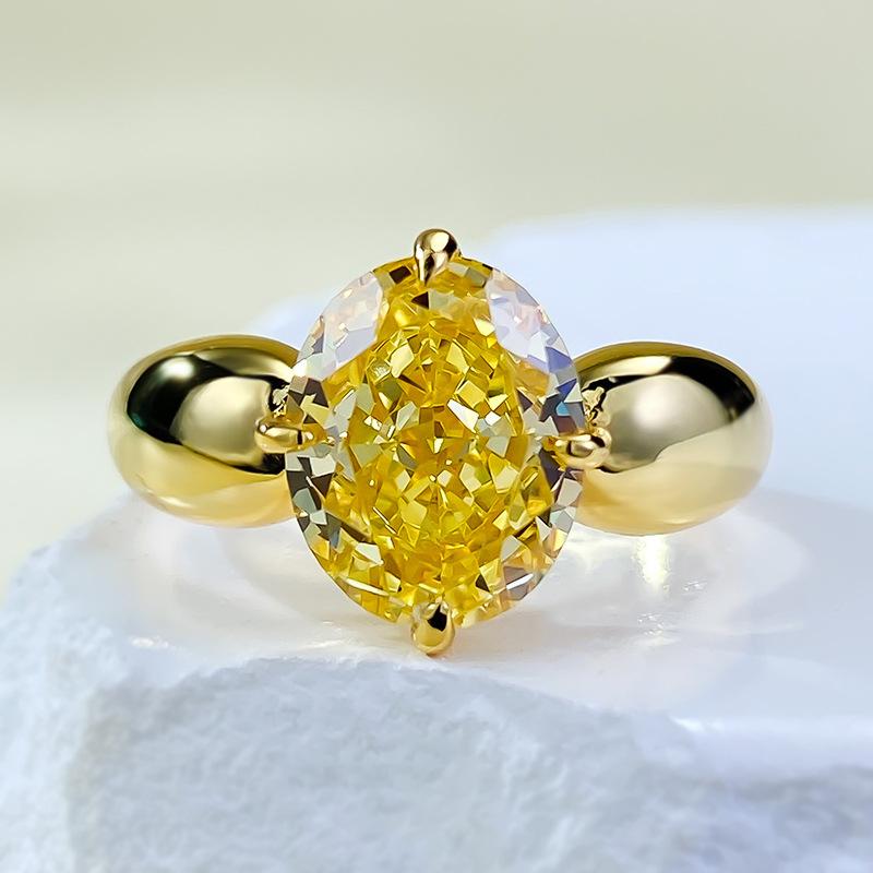 S925 Sterling Silver Yellow Ice Flower Cut Oval Ring 8*10mm 8A Cubic Zirconia Ring-377(35%)