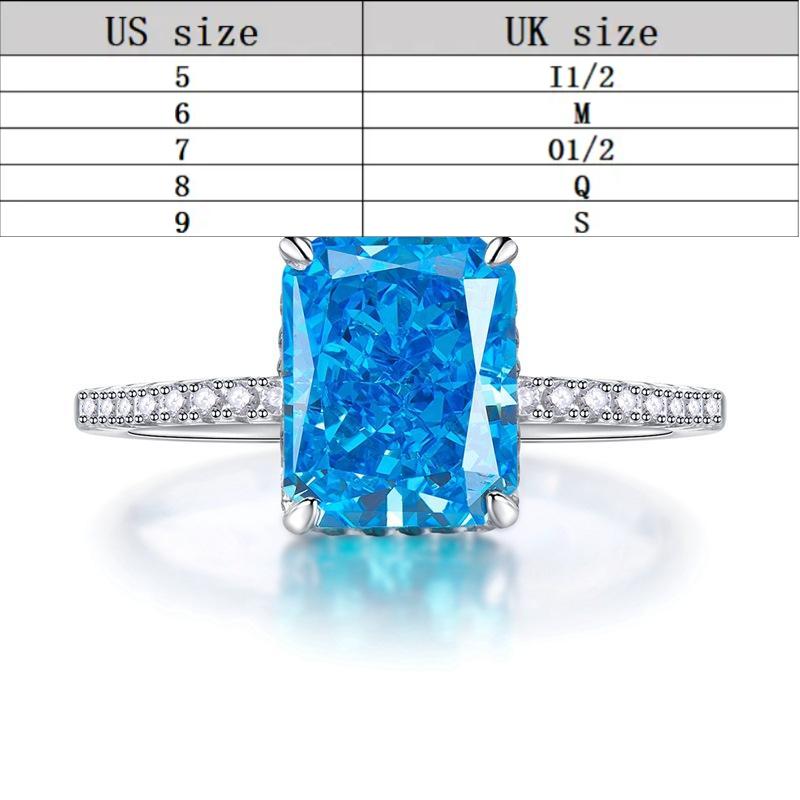 S925 Sterling Silver Ice Flower Cut Square Ring 8*10mm 8A Cubic Zirconia Ring fashion jewelry accessory woman girl promise ring Springtok-373(35%)