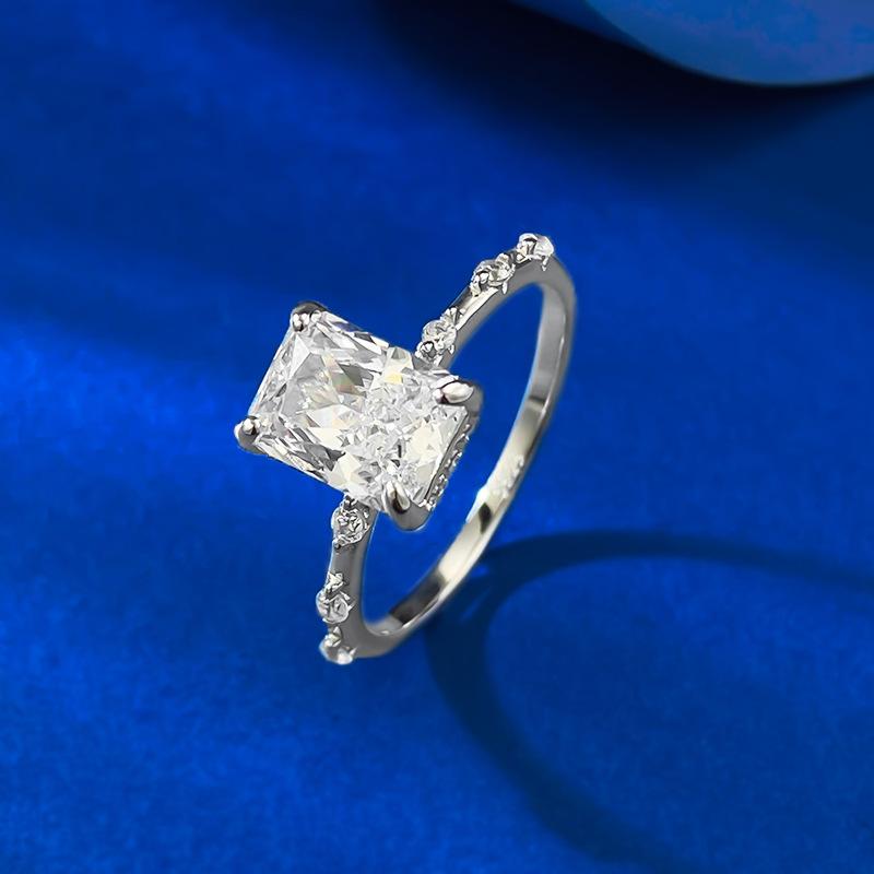 S925 Sterling Silver Ice Flower Cut Rectangular 6*8mm 6A Cubic Zirconia Ring-427(25%)