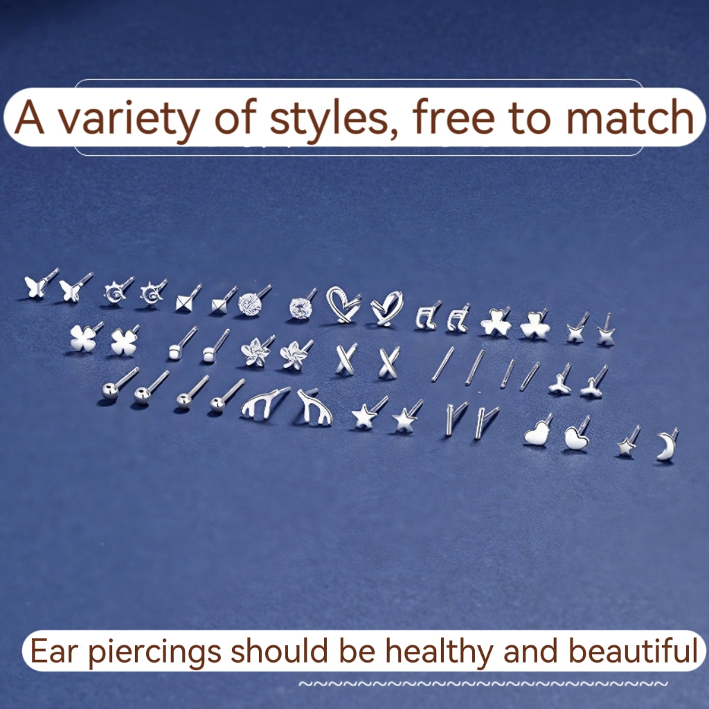 S999 Full Silver Ear Stud, Nourishing Ear Piercing, Prevent Allergies(A pair)