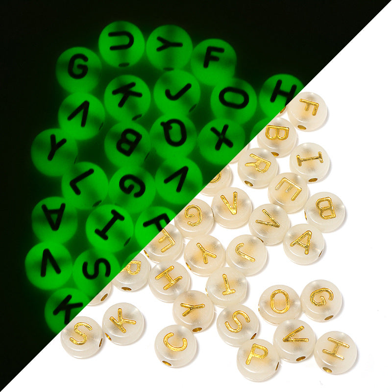 Acrylic Luminous Flat round Loose Beads Translucent Colorful Beads/Love Beads/Digital Beads Diy Jewelry Accessories