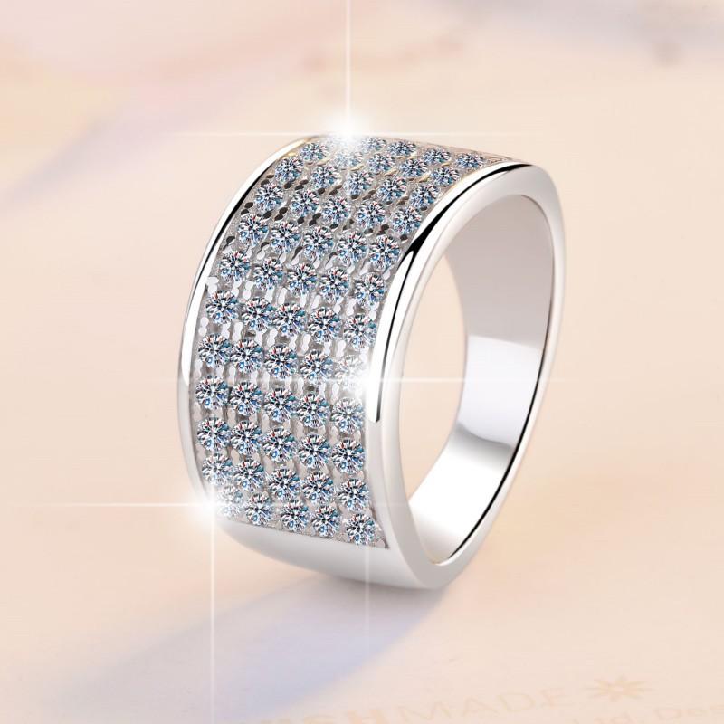 S925 Sterling Silver Starry Sky Wide Ring Synthetic Moissanite Ring fashion jewelry accessory woman girl promise ring-199(35%)