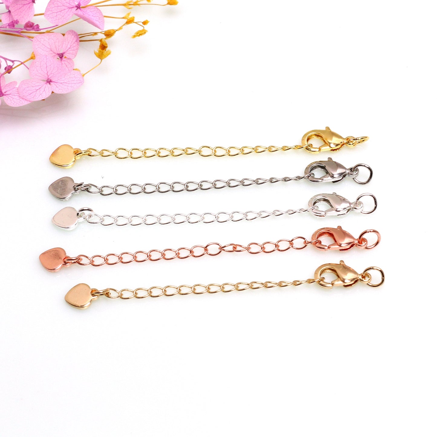 Copper Lobster Clasp With Drop Extension Chain For Jewelry DIY，Covered By 14/18K Real Gold Or Silver