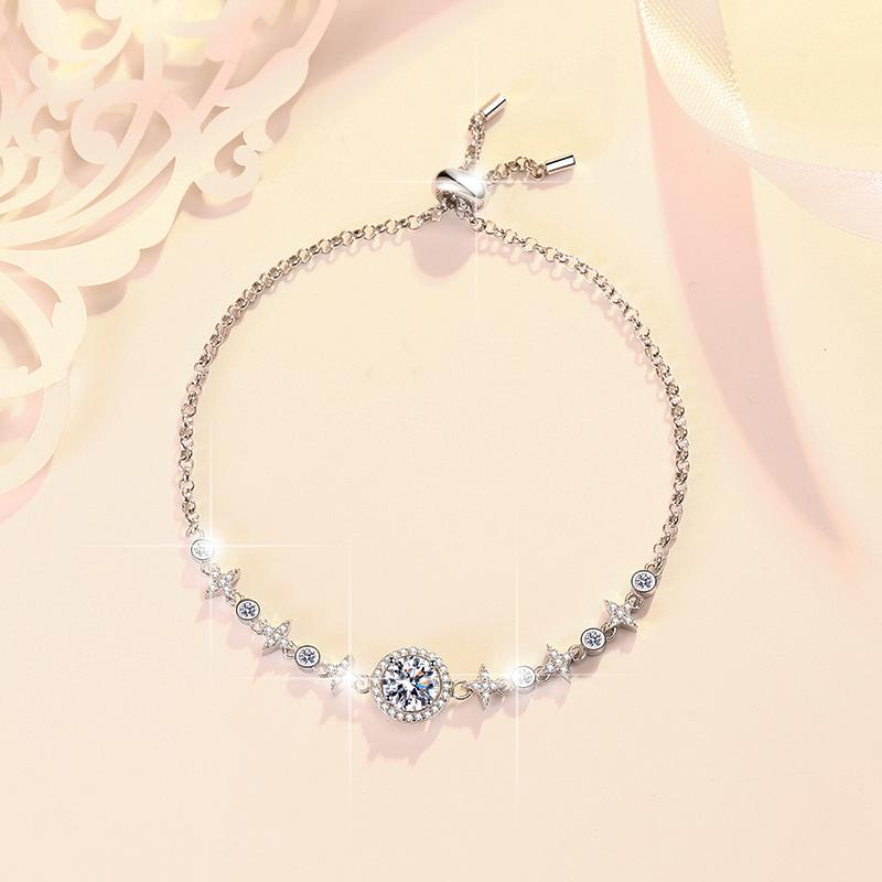 S925 Sterling Silver Round Bag Push-Pull Beads Bracelet Synthetic Moissanite Bracelet(35%)