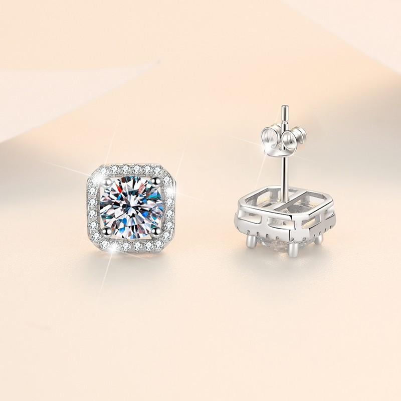 S925 Sterling Silver High Grade Synthetic Moissanite Square Stud Earrings High Grade Of D Color E Cut VVS1 Clarity valentine gift elegant stud earring minimalist new style(35%)-606