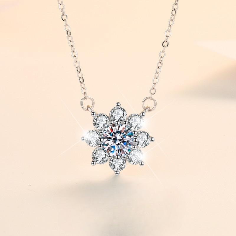 S925 Sterling Silver SUNFLOWER Necklace Synthetic Moissanite Birthday Gift Minimalist Pendant Necklace-325(35%)