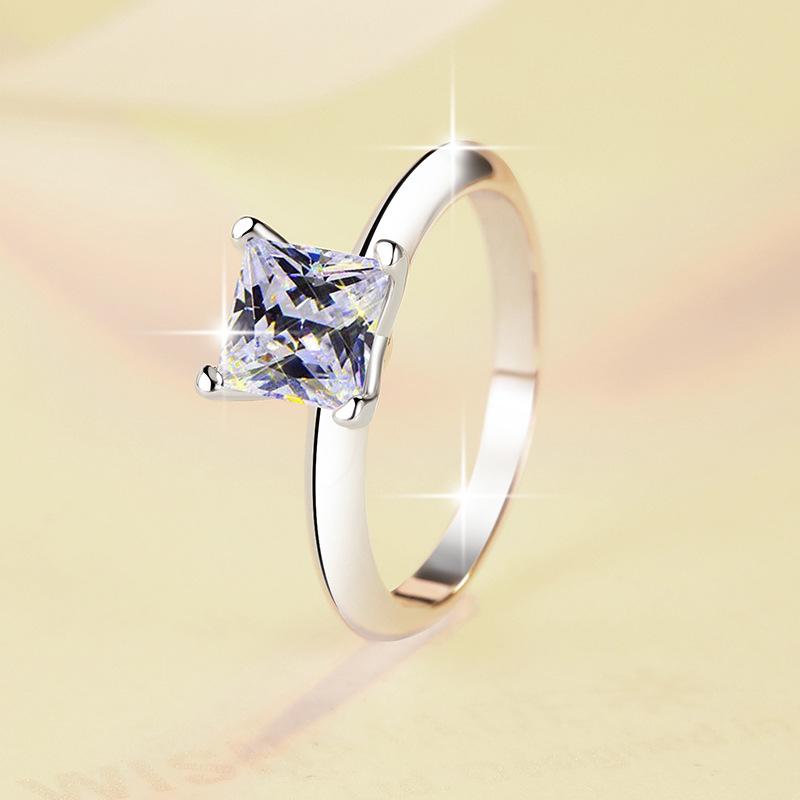 S925 Sterling Silver D Color Four-claw Princess Square Ring Synthetic Moissanite Ring 1.2Carat-469 young  moissanite(25%)