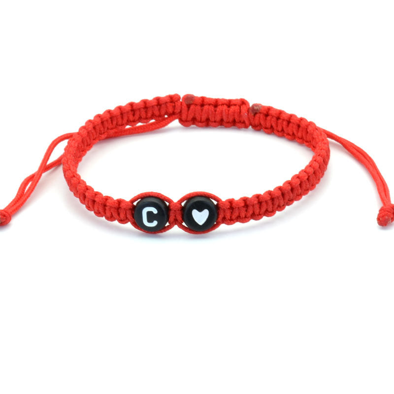 Simple Couple Bracelet with New 26 English Letters and Peach Heartded Red Rope Simple Couple Bracelet