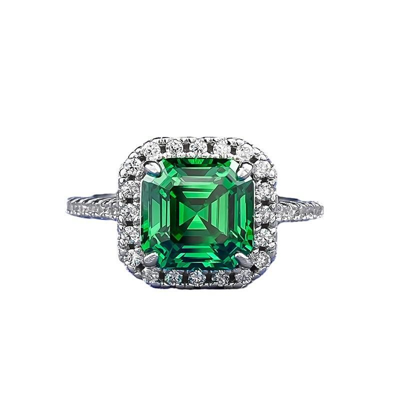 S925 Sterling Silver Green Asscher Cushion Square 8*8mm 6A Cubic Zirconia Ring-151(45%)